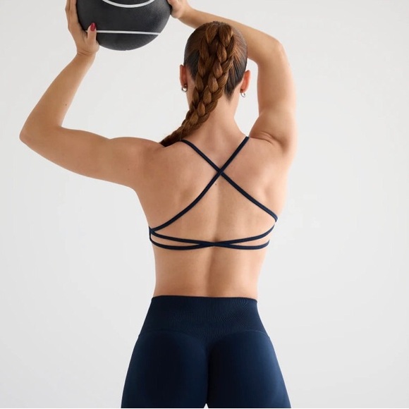 Navy Strappy Sports Bra - Picture 2 of 3